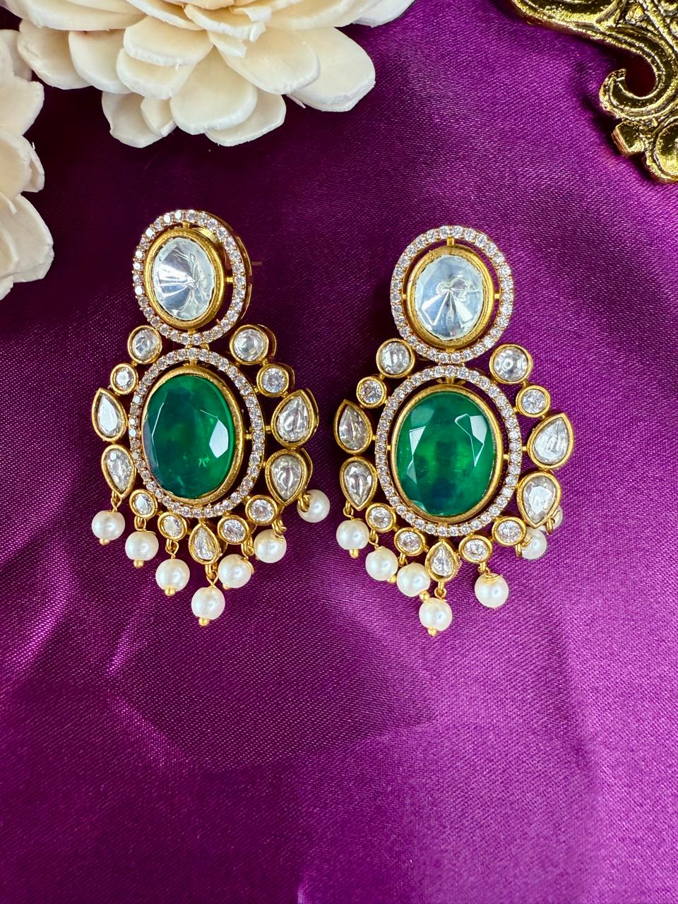 Noorvi pearl danglers - Green