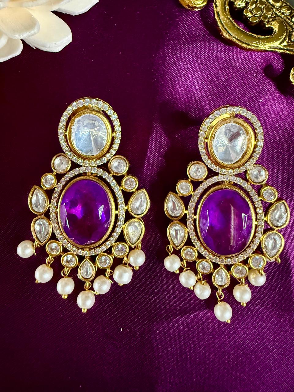 Noorvi pearl danglers - Purple