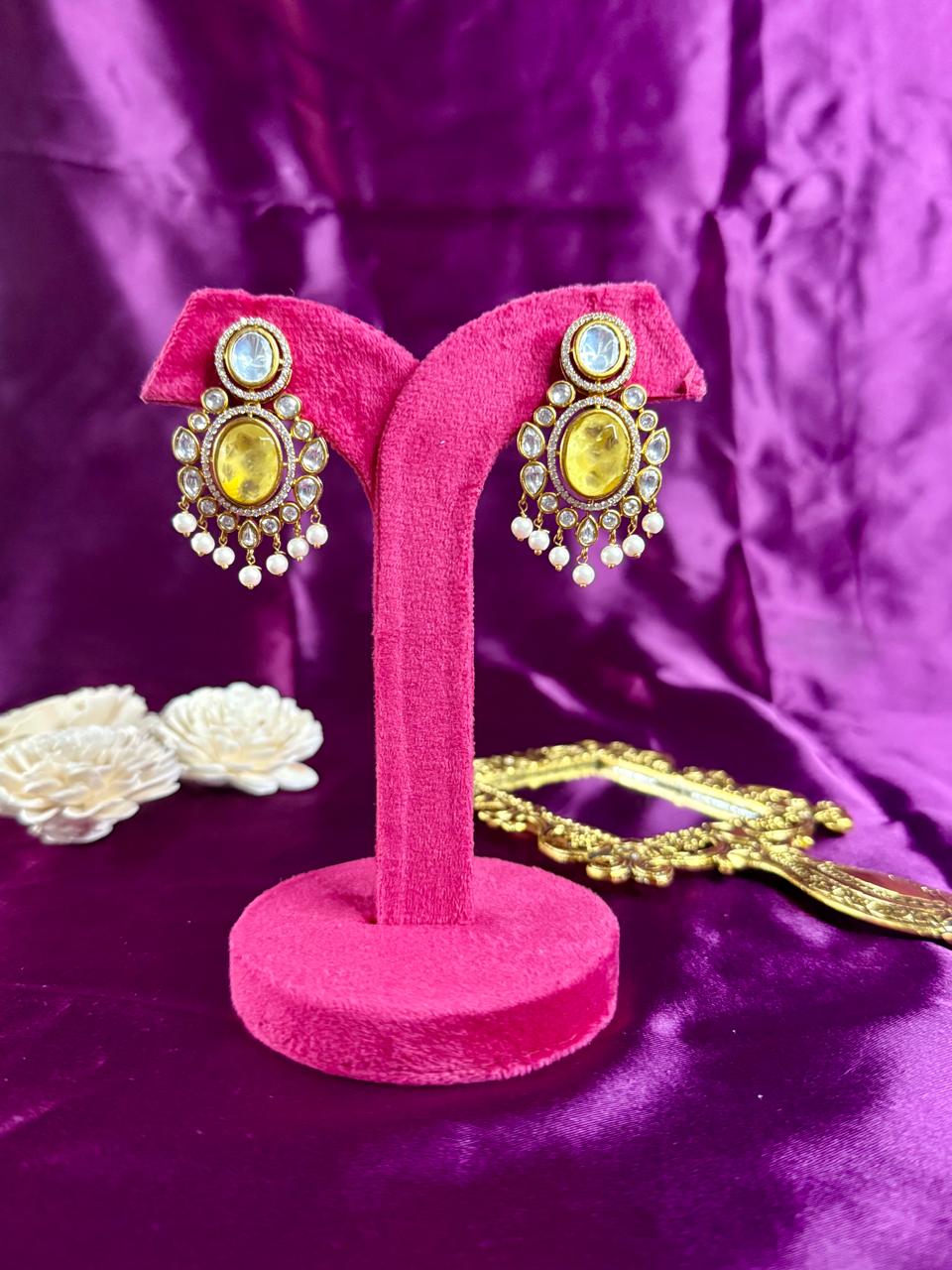 Noorvi pearl danglers - Yellow