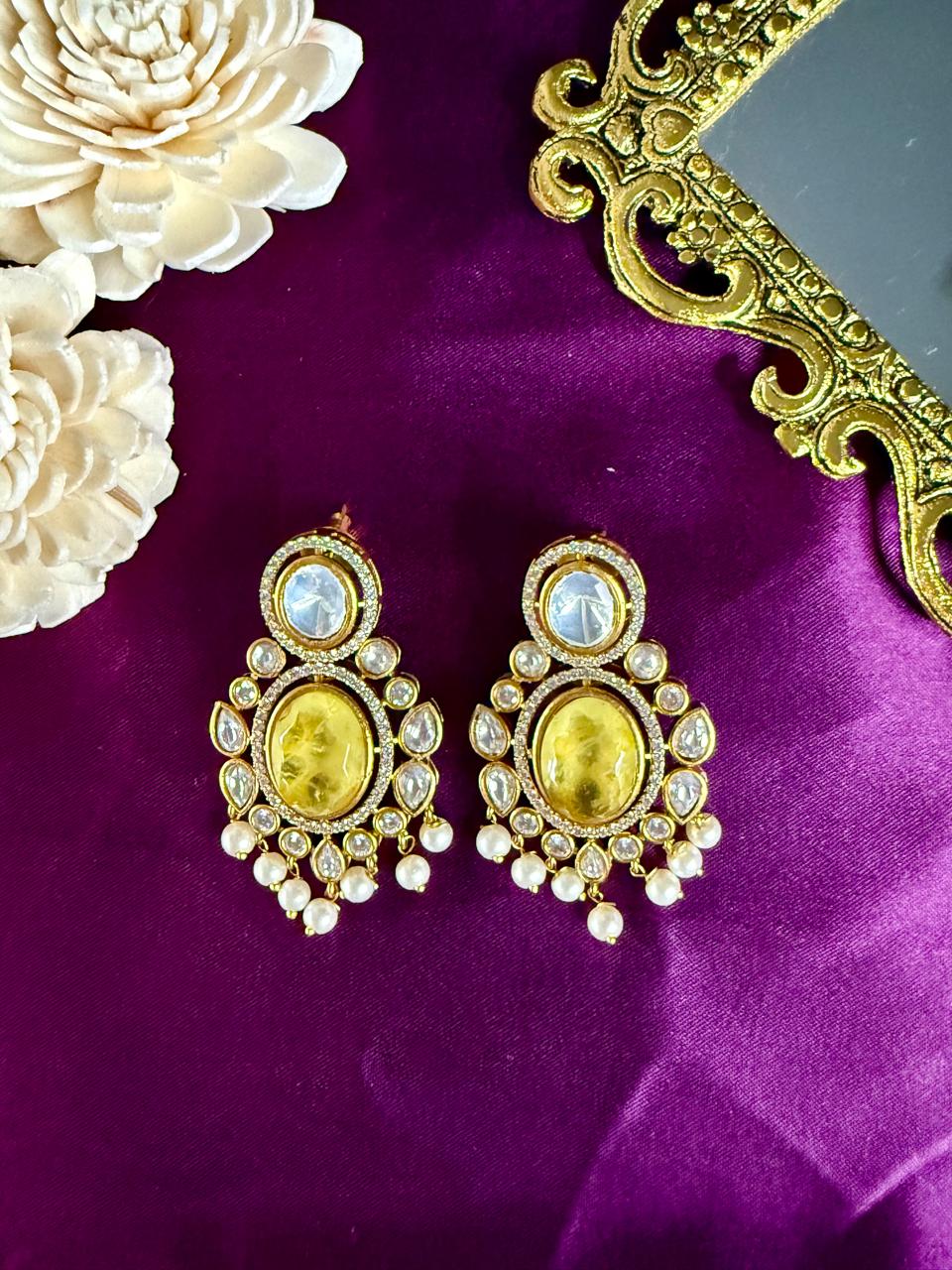 Noorvi pearl danglers - Yellow