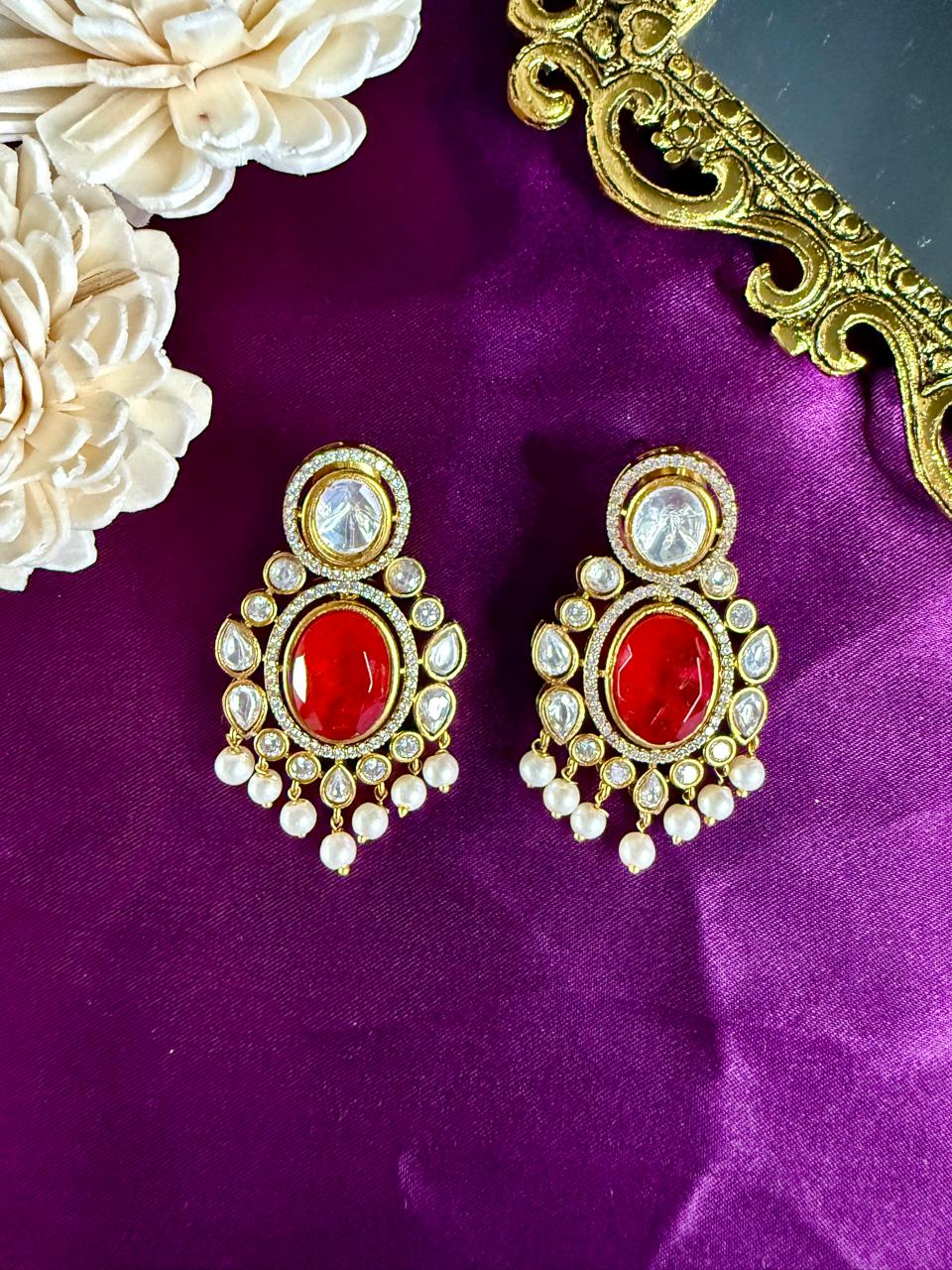 Noorvi pearl danglers - Red