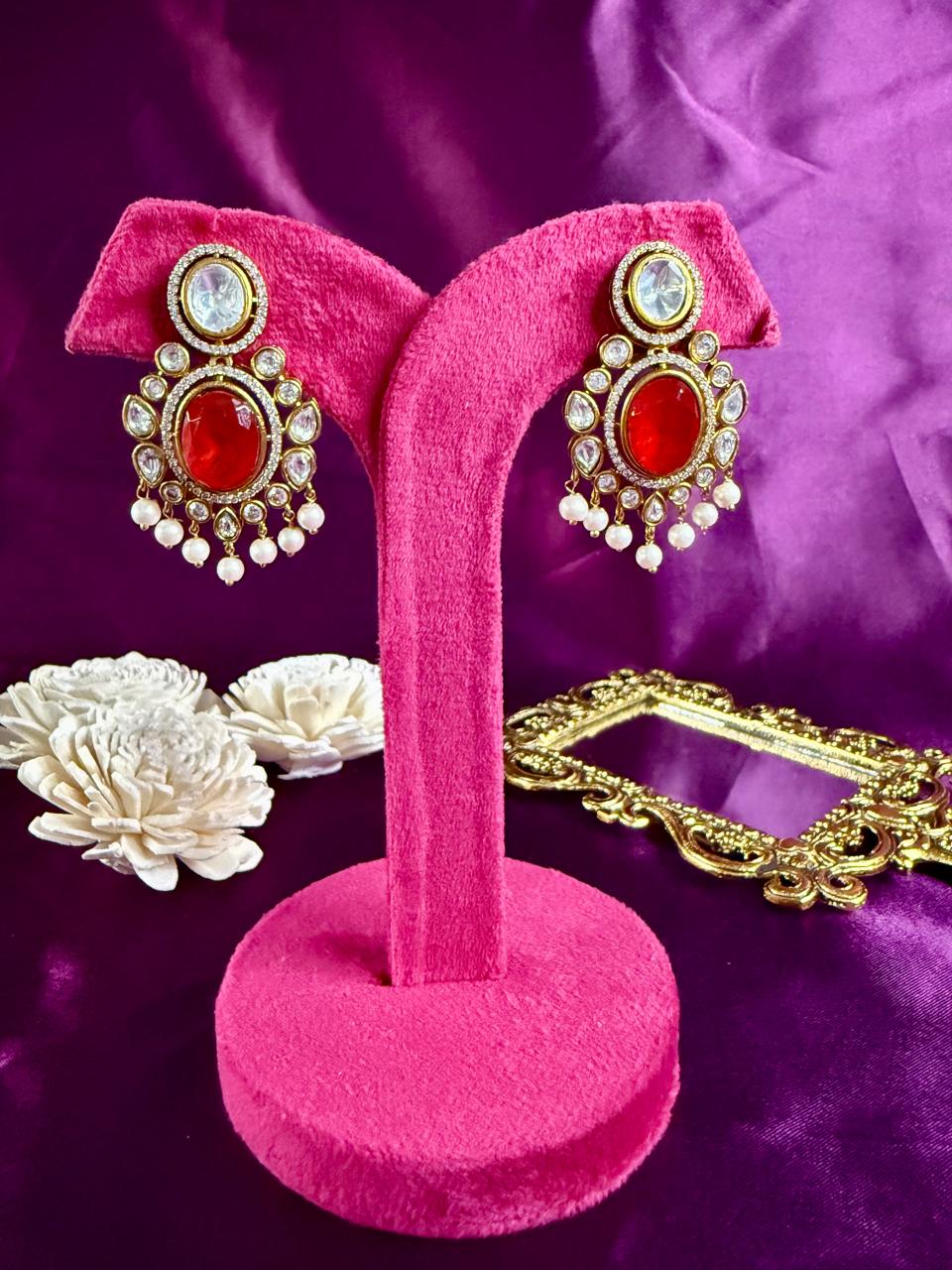 Noorvi pearl danglers - Red