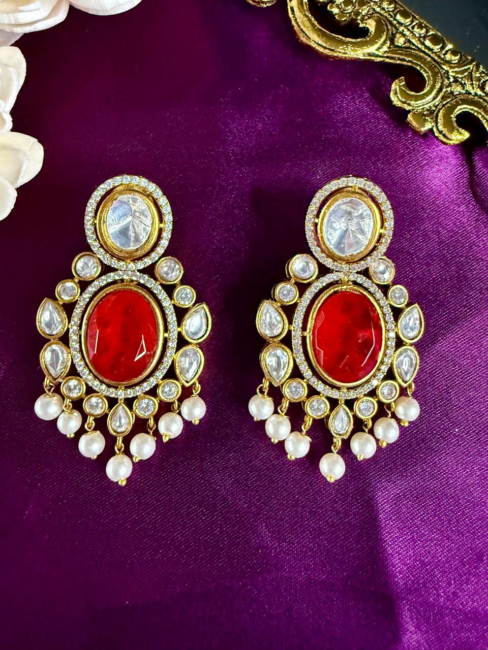 Noorvi pearl danglers - Red