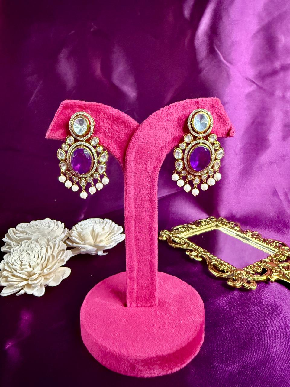 Noorvi pearl danglers - Purple