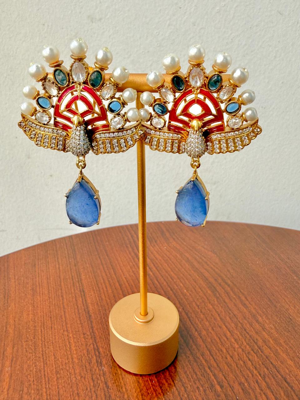 Mayuri Pearl Danglers - Blue & Magenta