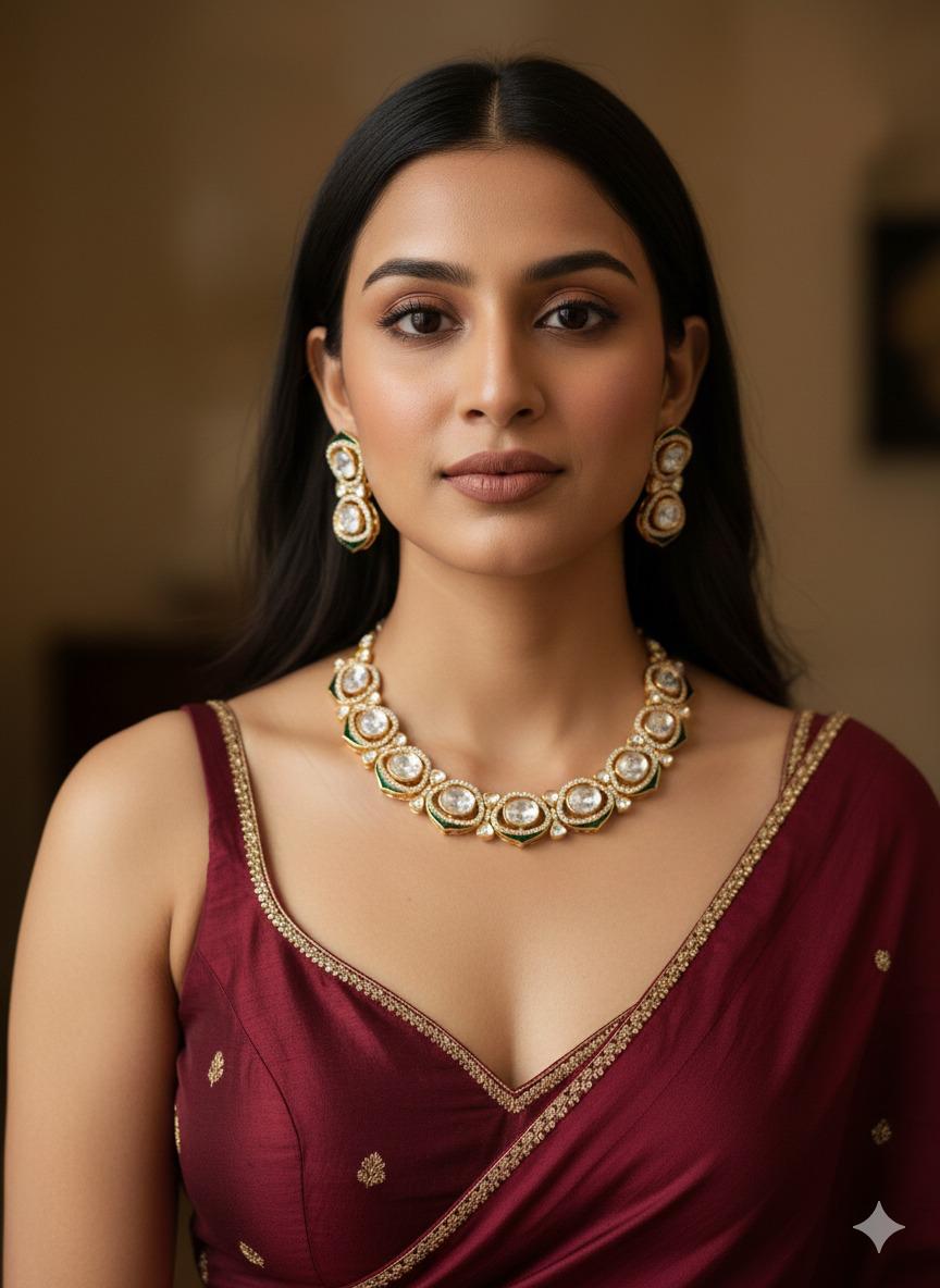 Naina necklace set - White & Green