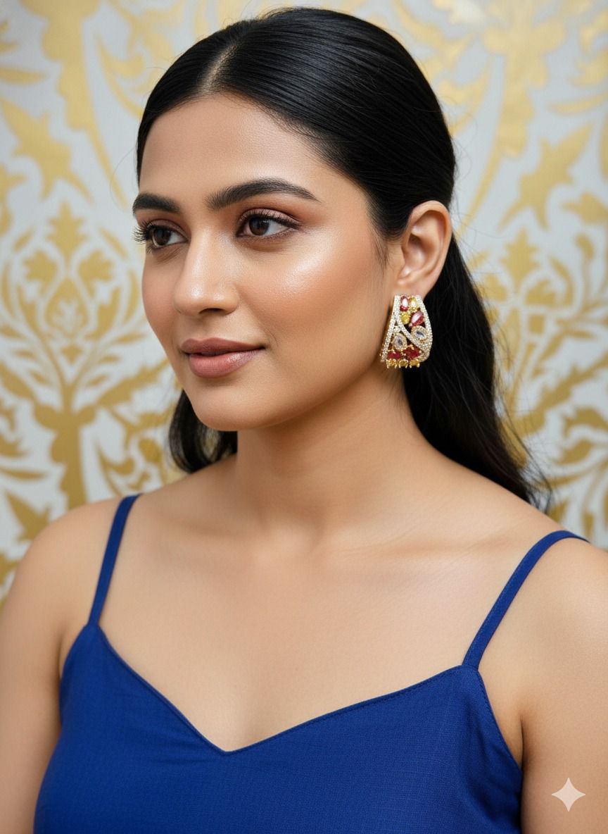 Aarna studs - Ruby & Yellow