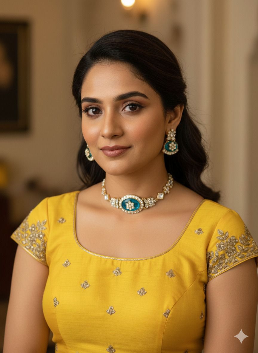 Nidhi choker set - Sky Blue