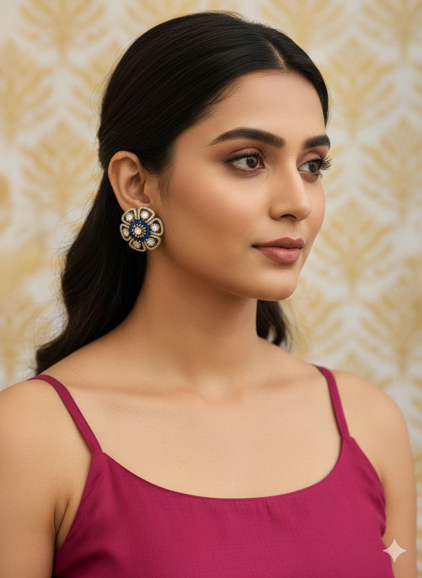 Bhoomi flower studs - Blue