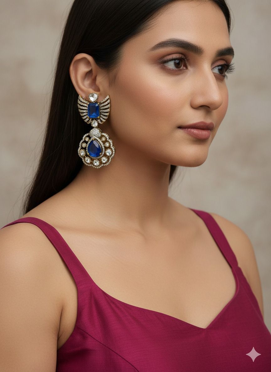 Naisha stone danglers - Blue