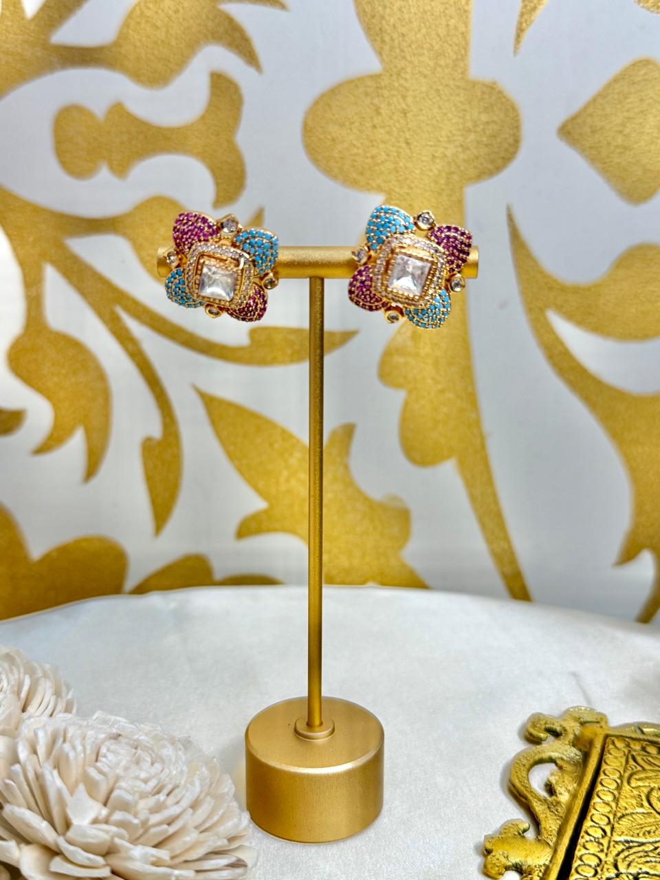 Flora studs - Pink & Sky blue