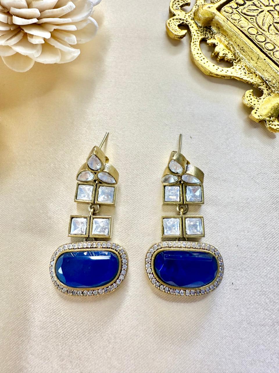 Maahi stone danglers - Blue