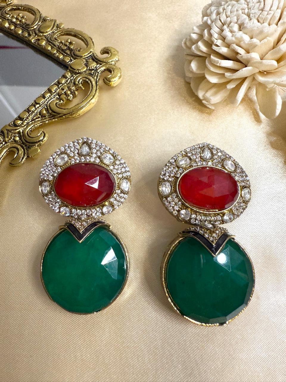 Paan stone danglers - Green & Red
