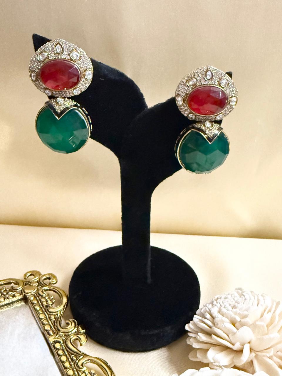 Paan stone danglers - Green & Red