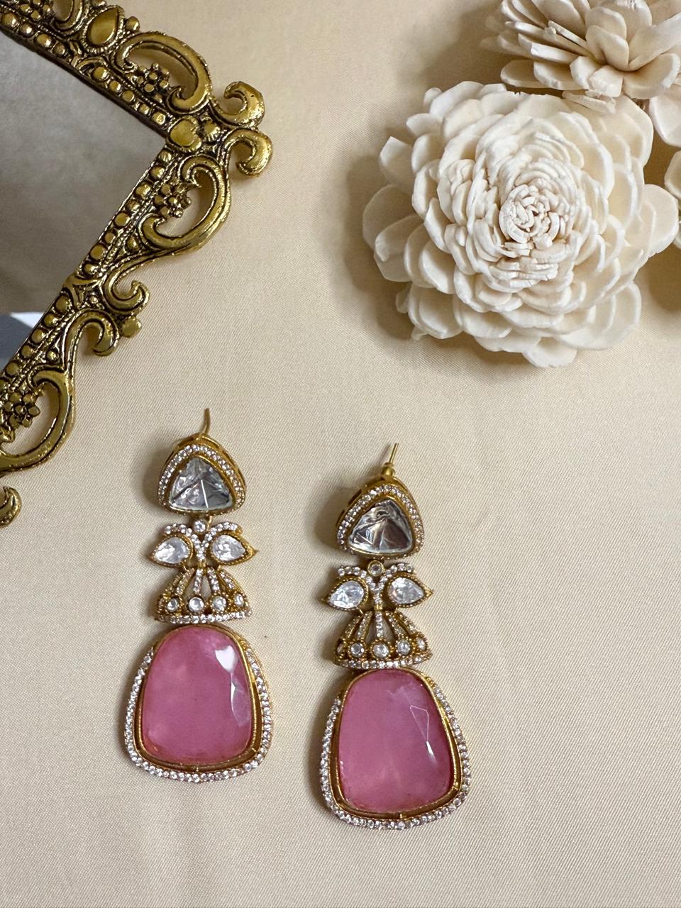 Dia stone danglers - Pink