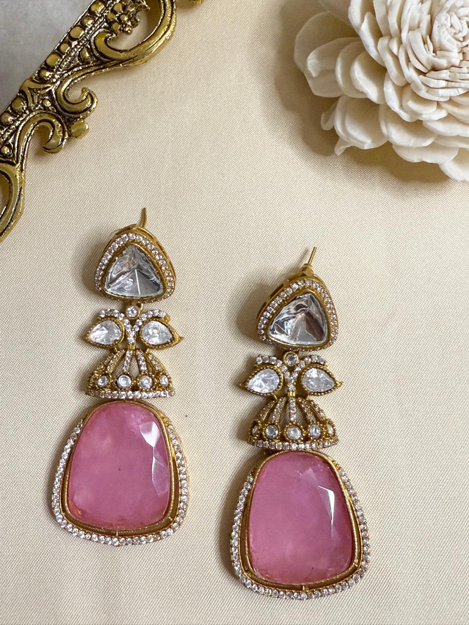 Dia stone danglers - Pink