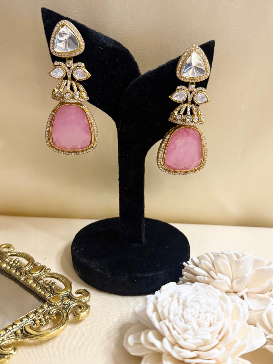 Dia stone danglers - Pink