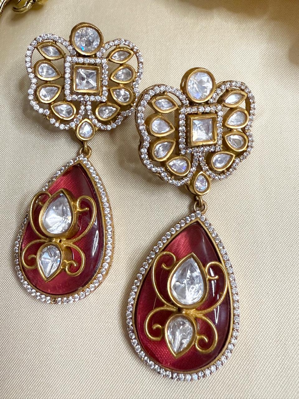 Evaara stone danglers - Ruby