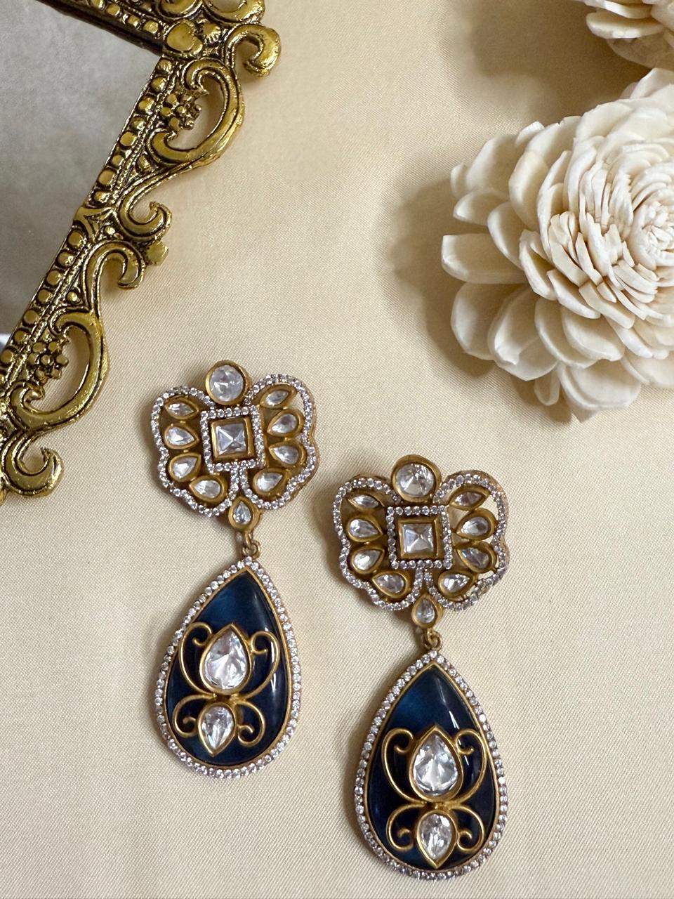 Evaara stone danglers - Dark Blue