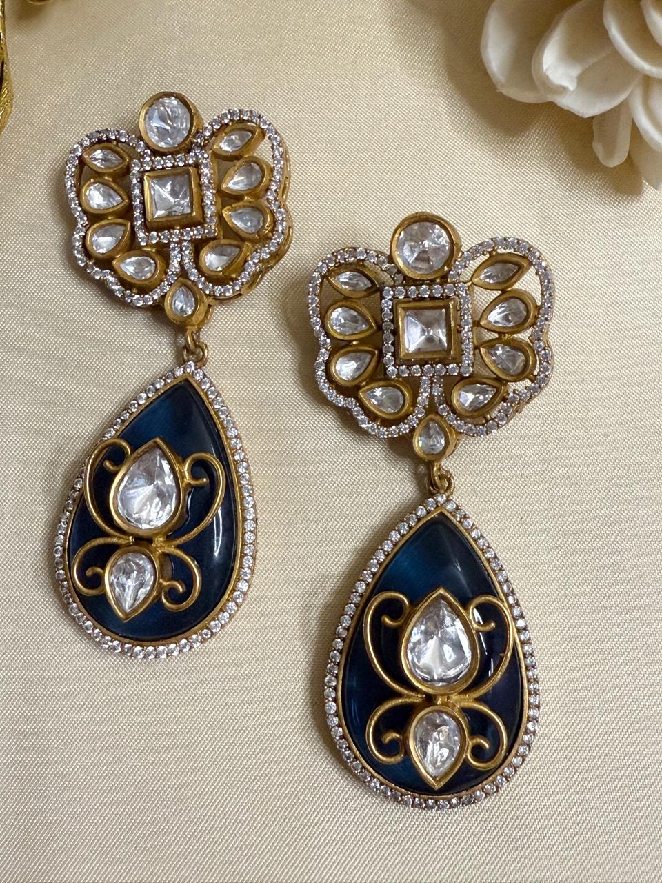 Evaara stone danglers - Dark Blue