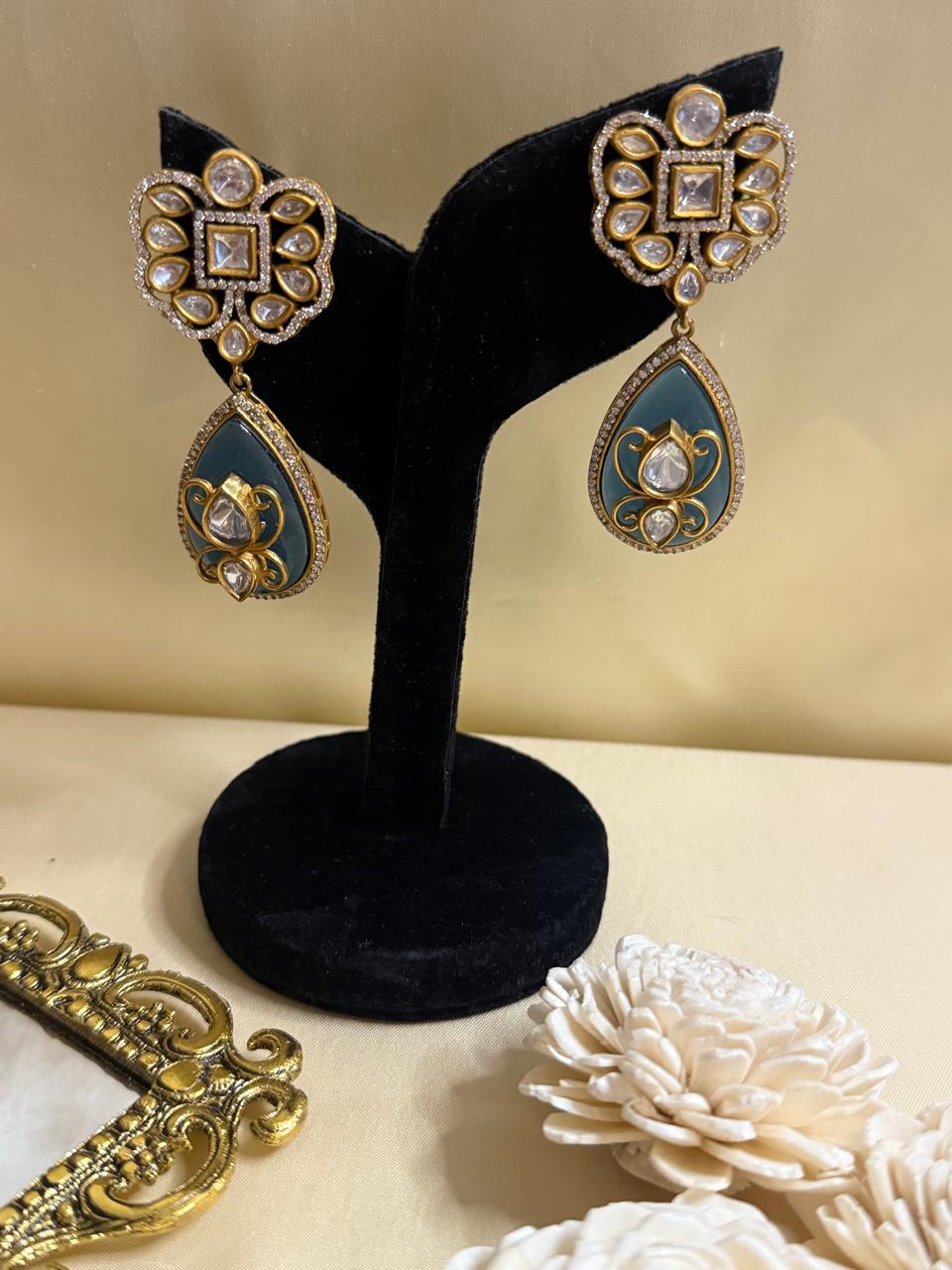 Evaara stone danglers - Dark Blue