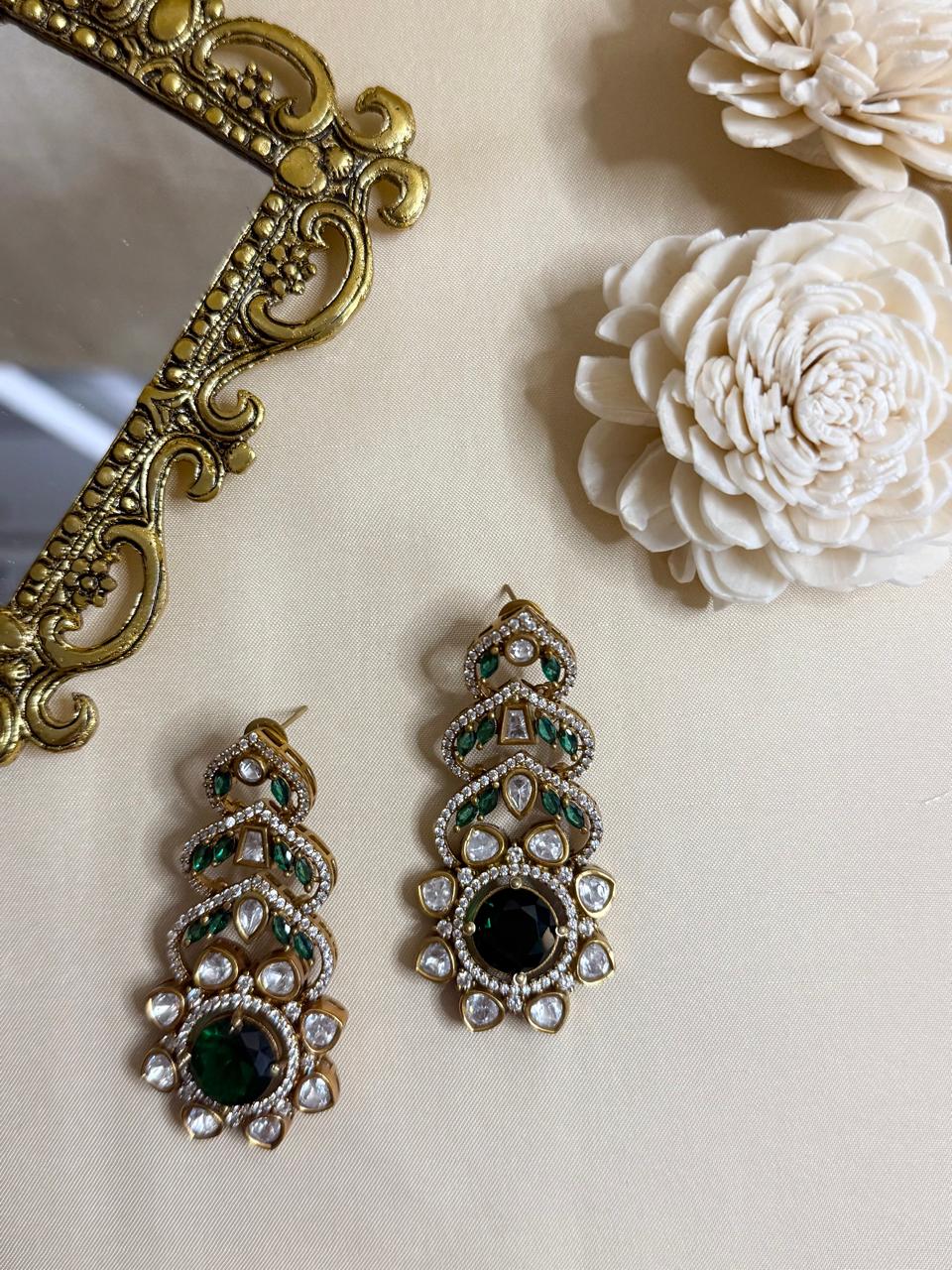 Ziya stone danglers - Green