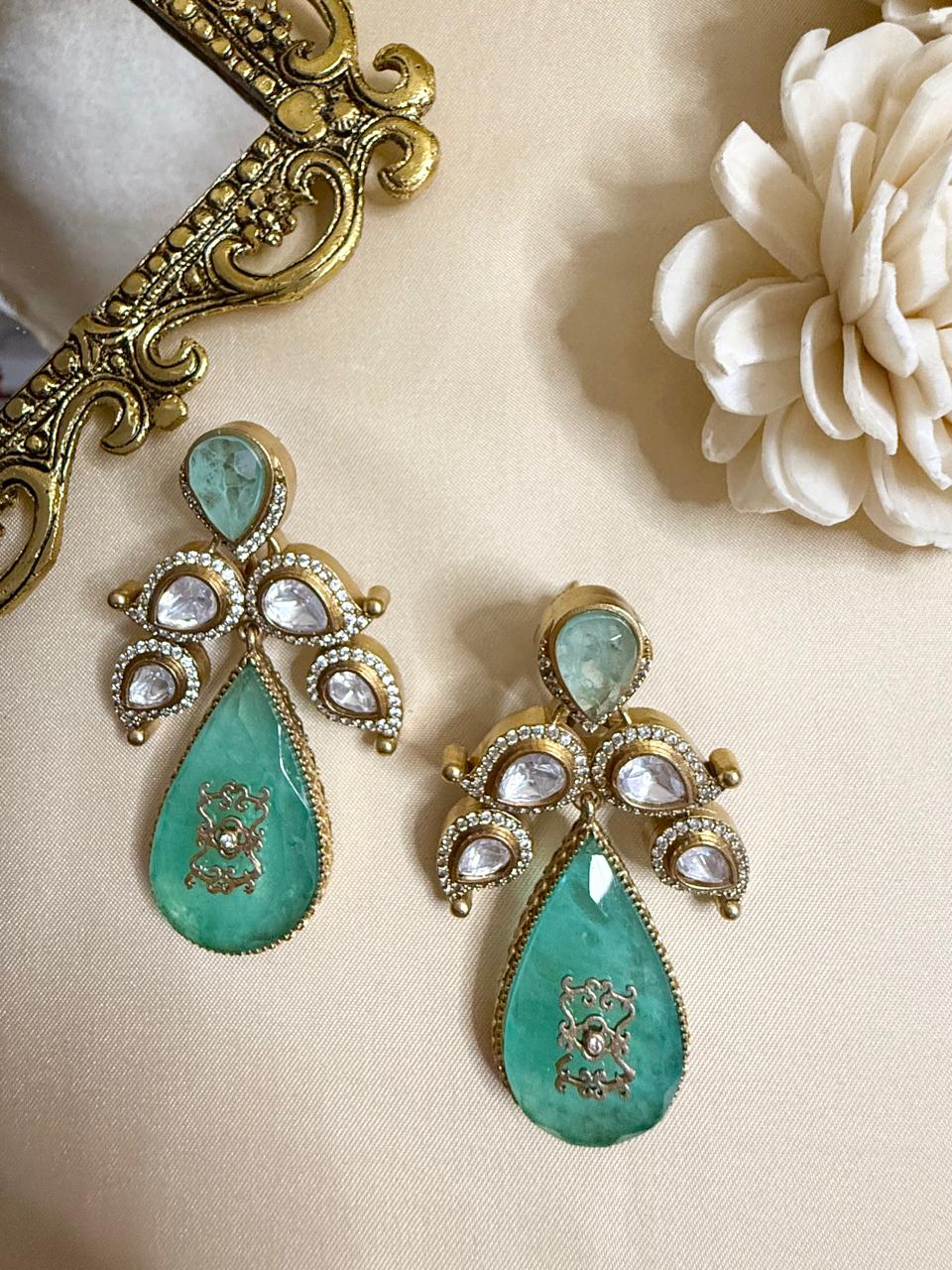 Aaira stone danglers - Mint
