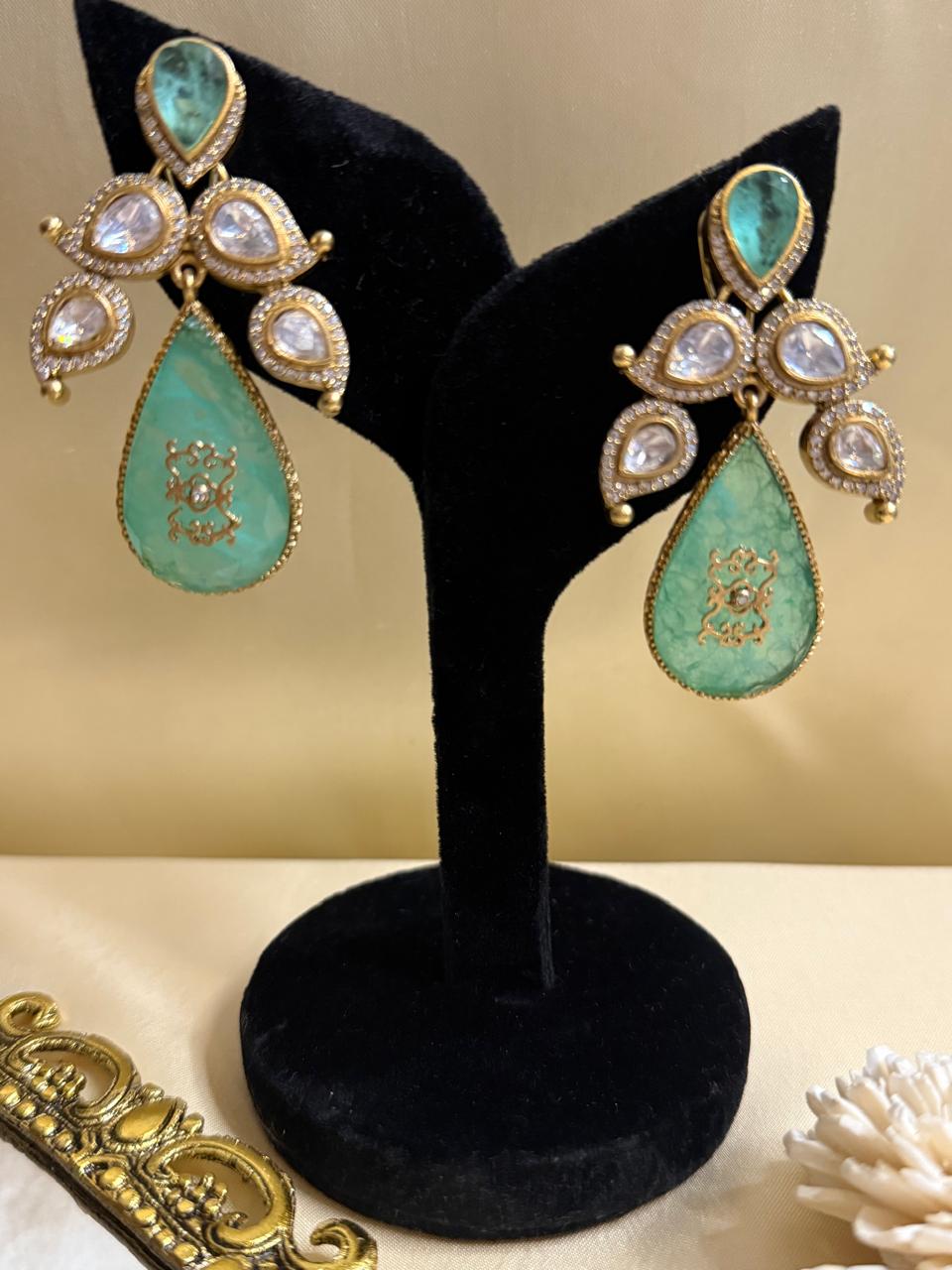 Aaira stone danglers - Mint