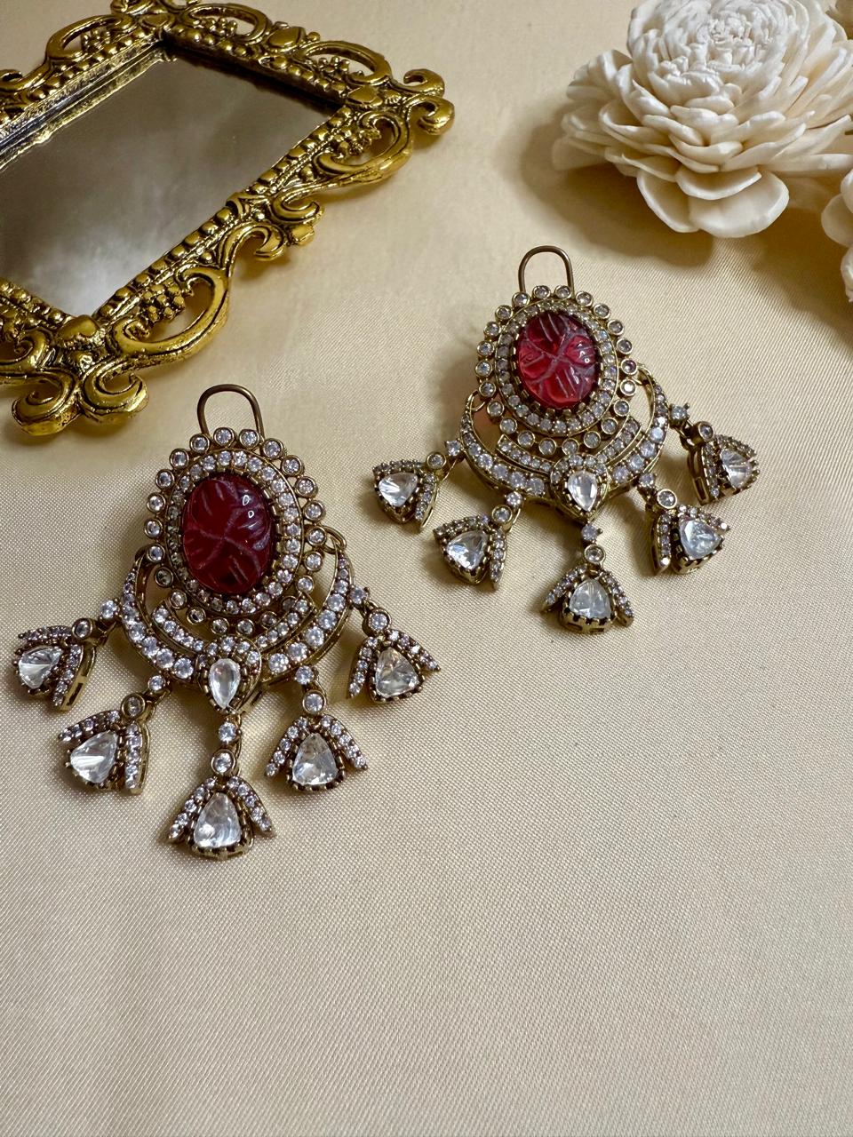 Roohi chandelier danglers - Ruby