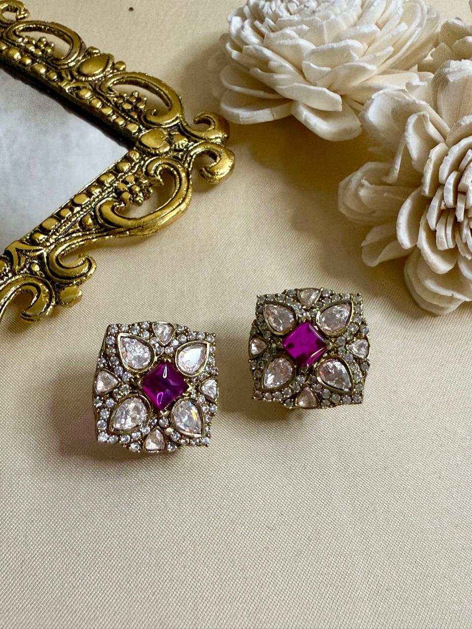 Saanvi stone studs - Magenta