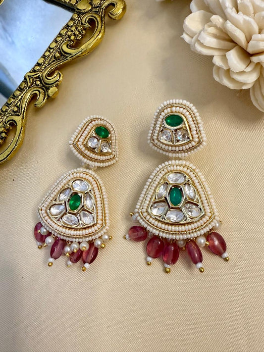 Iravya pearl danglers - Green & Pink