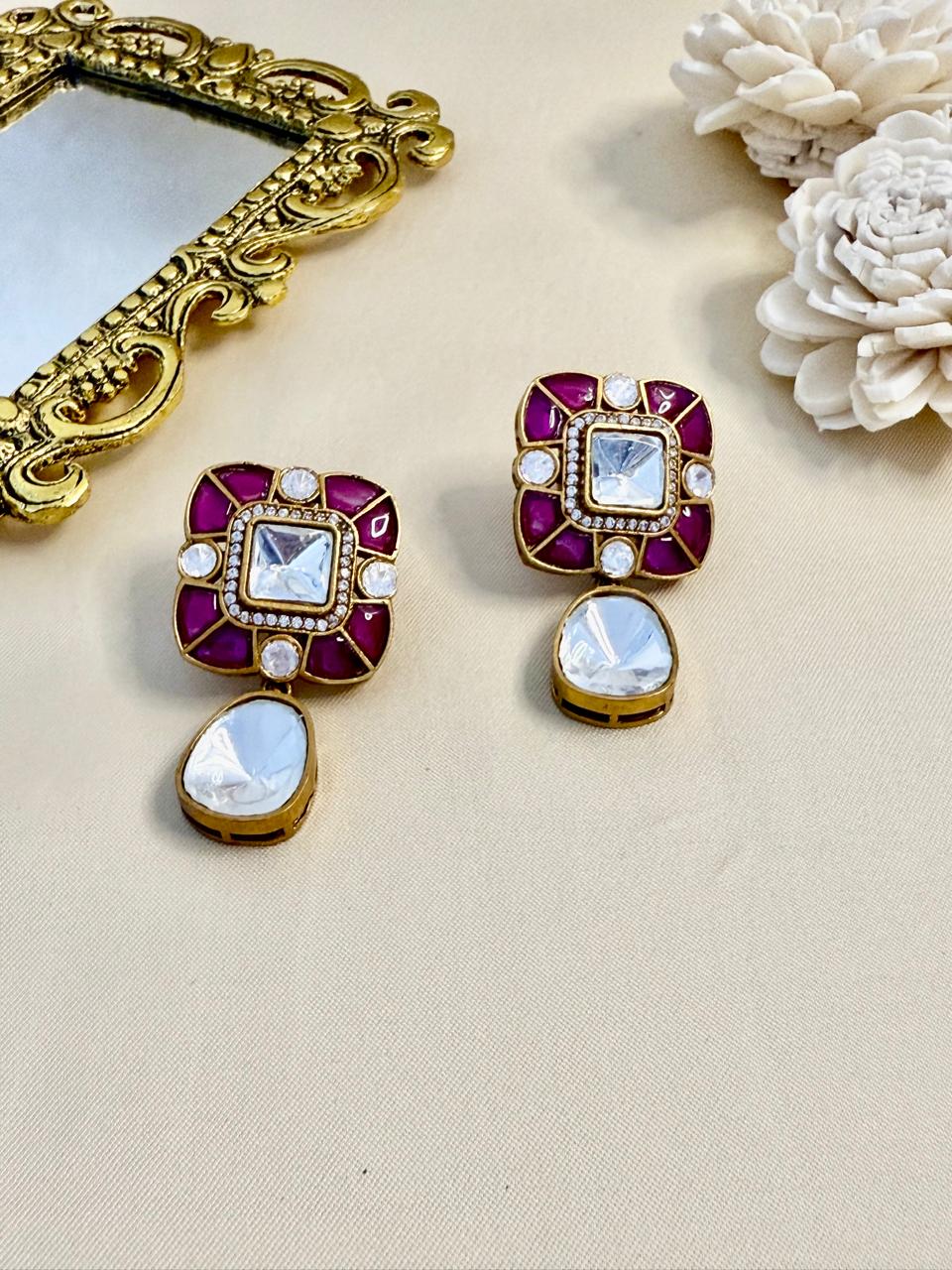 Myra drop studs - Ruby