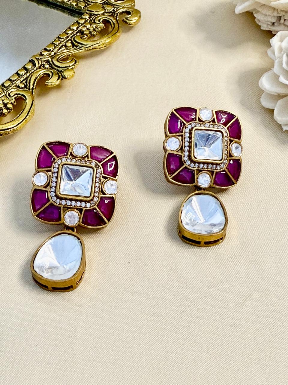 Myra drop studs - Ruby