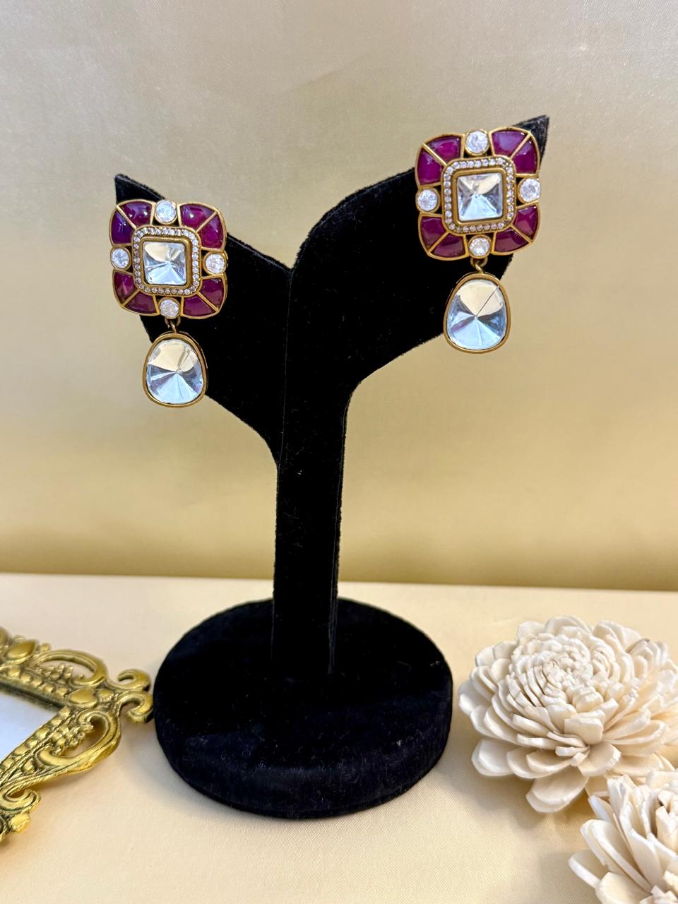 Myra drop studs - Ruby
