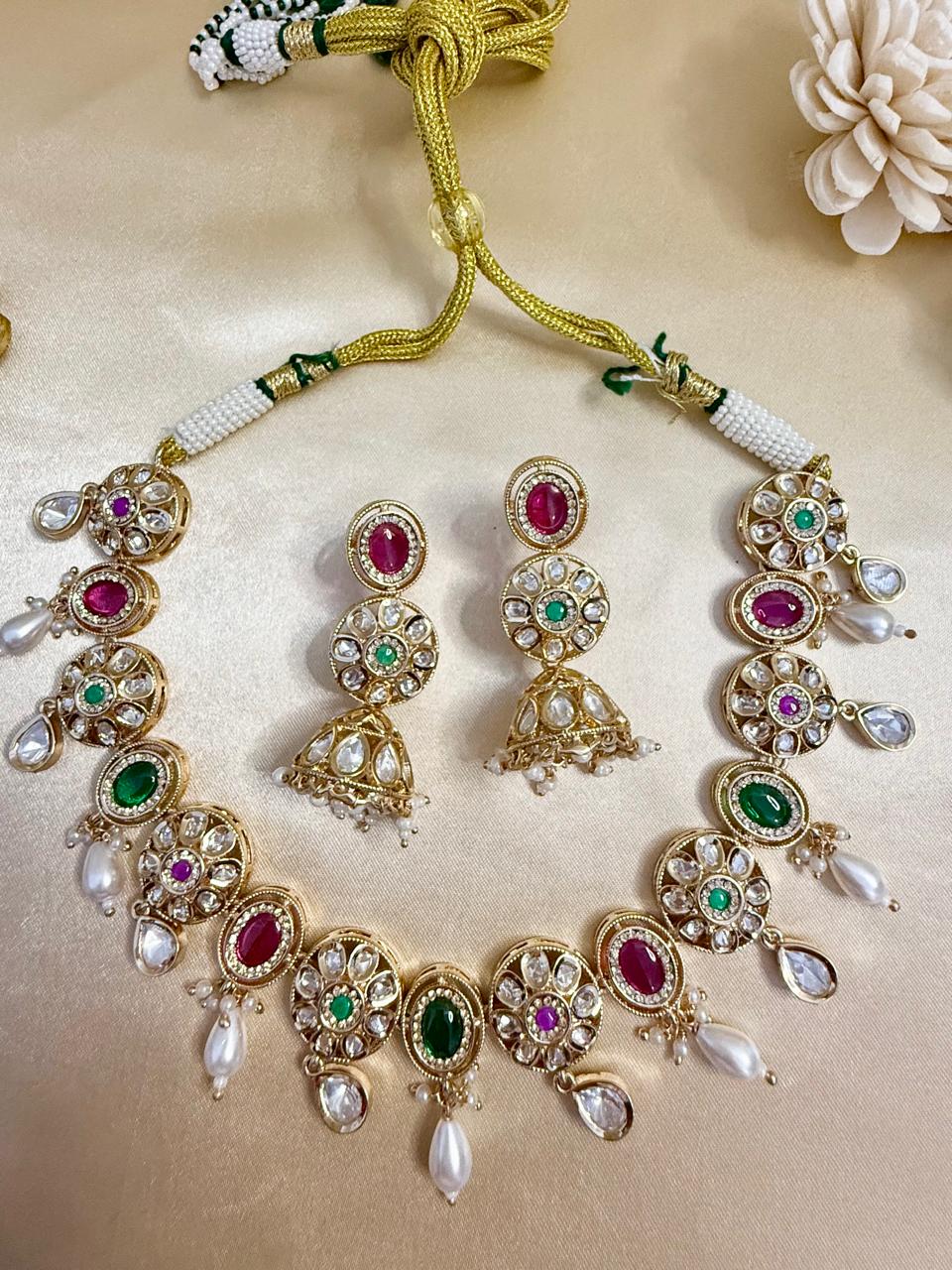 Ishya Necklace Set - Magenta & Green
