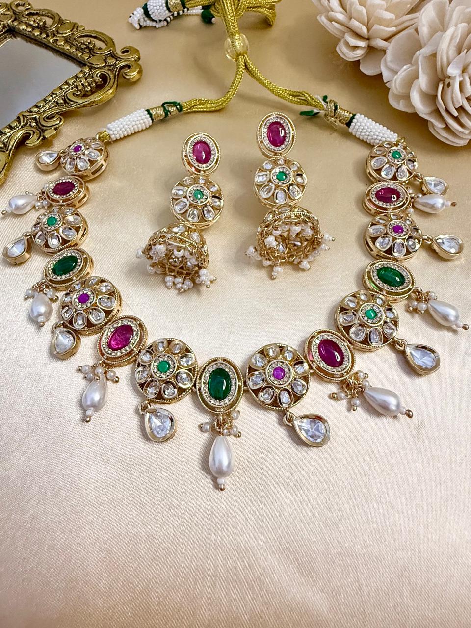 Ishya Necklace Set - Magenta & Green