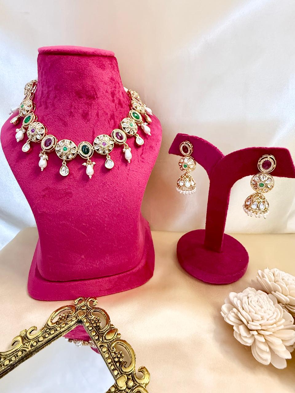 Ishya Necklace Set - Magenta & Green
