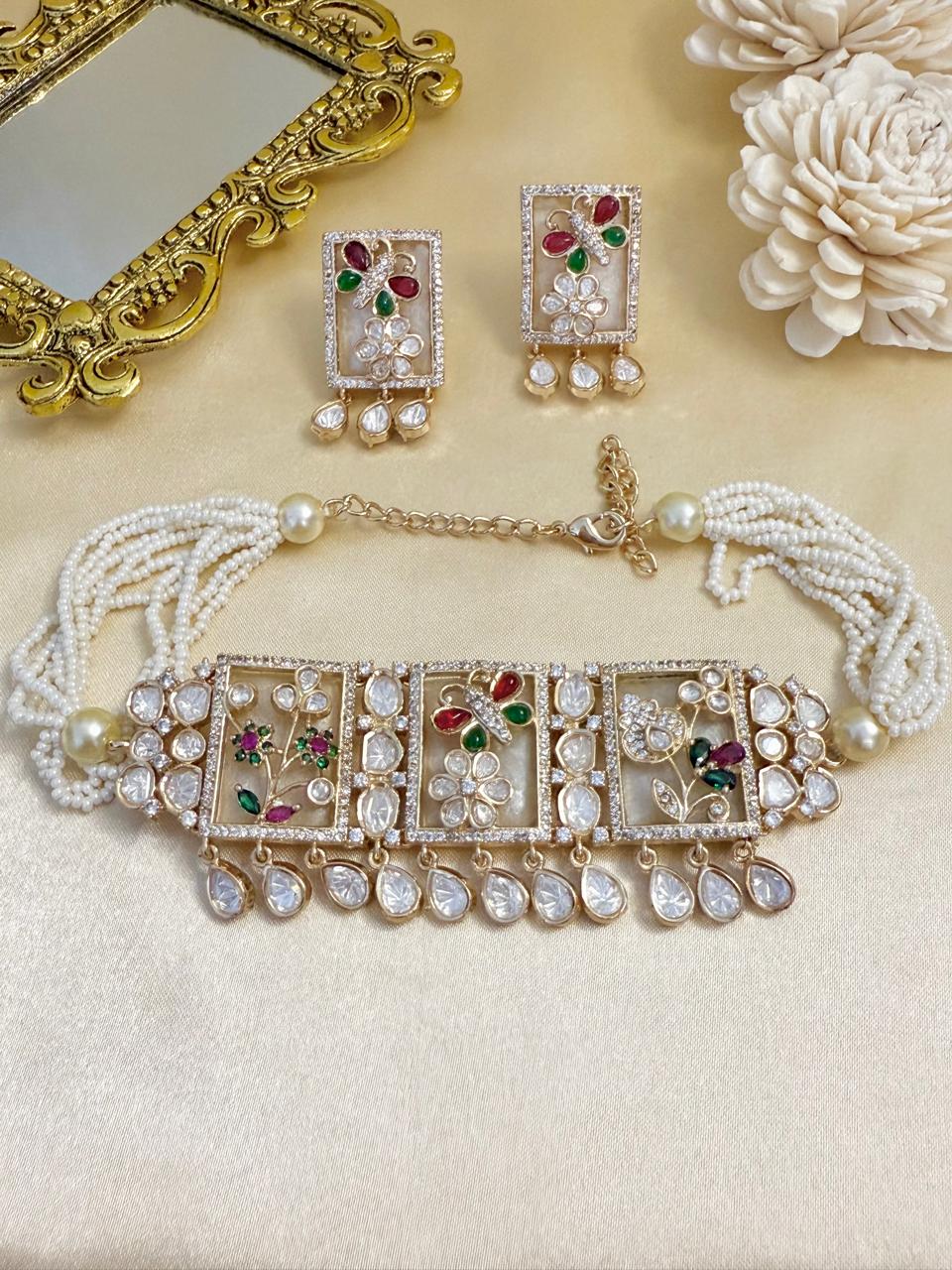 Tara Choker Set - Ruby & Green