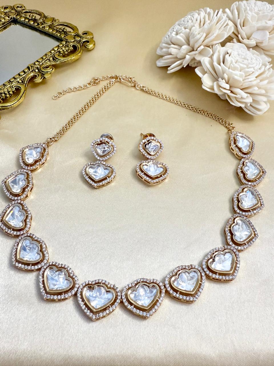Diana Heart Necklace Set - White