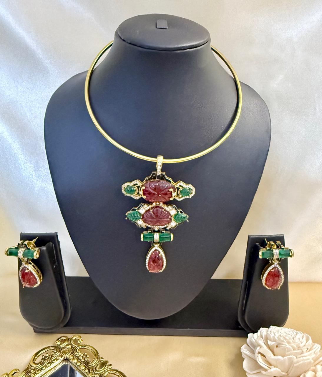 Aria Hasli Set - Ruby & Green
