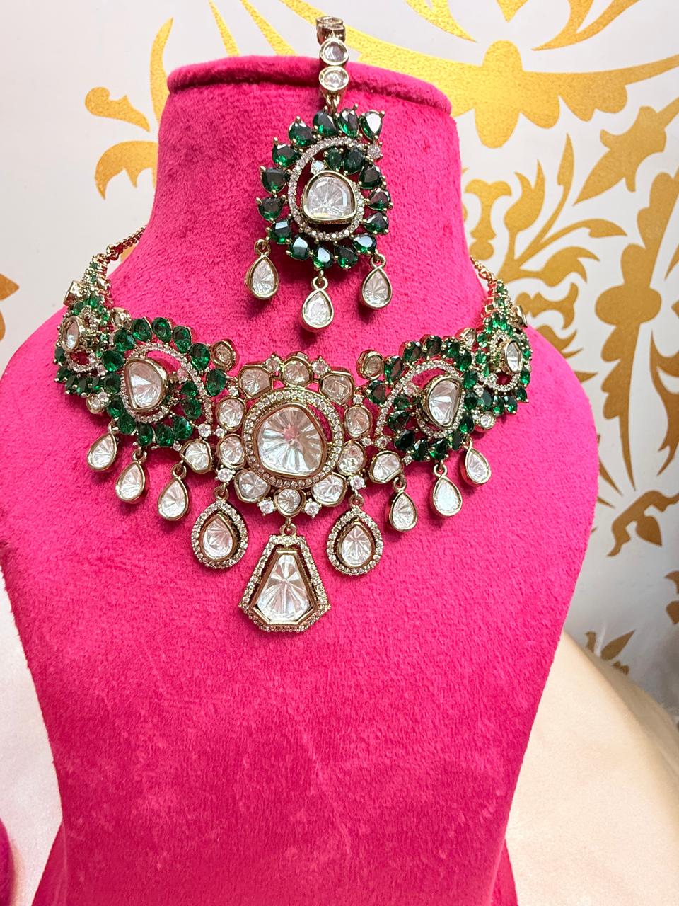Priyal necklace set - Green (With Maangtika)
