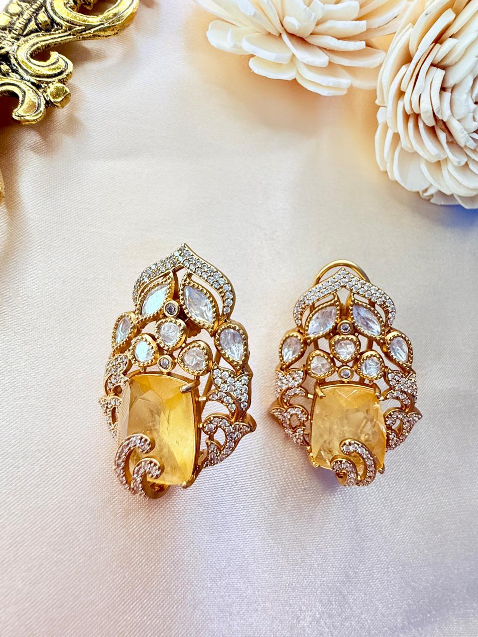 Mrinal stone studs - Yellow