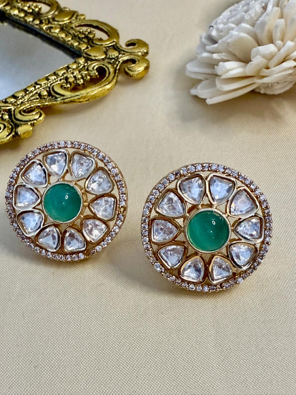 Imitation Polki & Moissanite Stud Earrings – Jewelmira