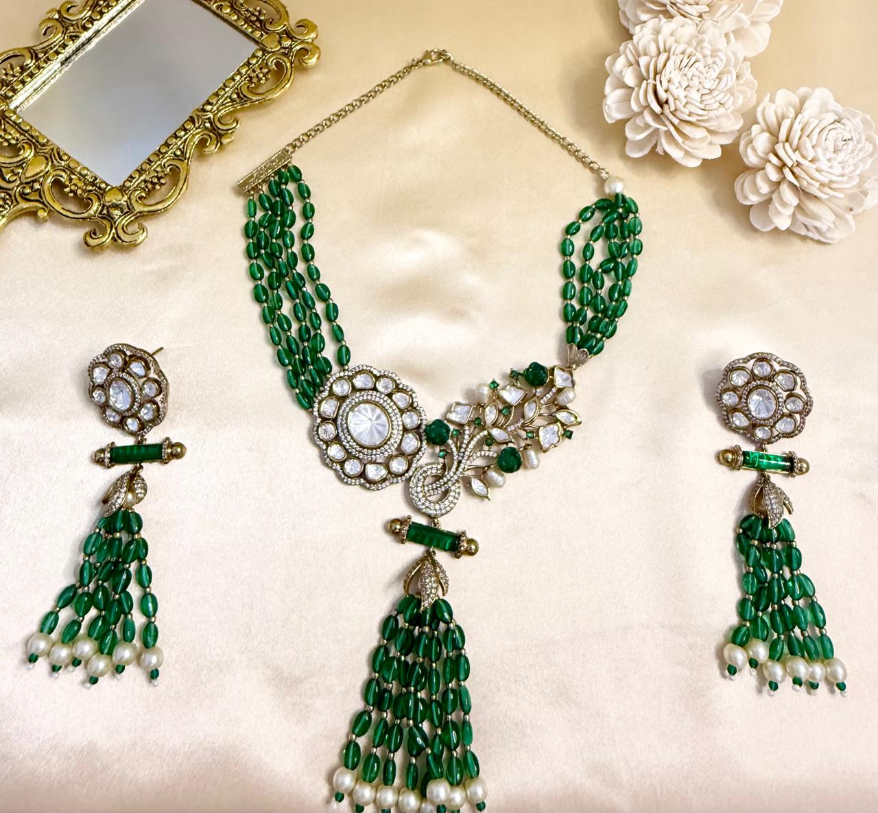 Polki & Moissanite Long Necklace Sets | Jewelmira
