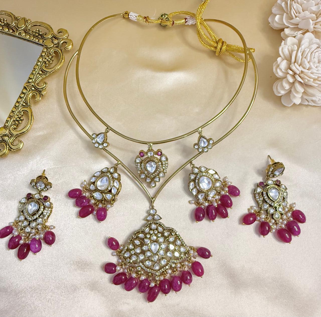 Polki & Moissanite Hasli Necklace Sets | Jewelmira
