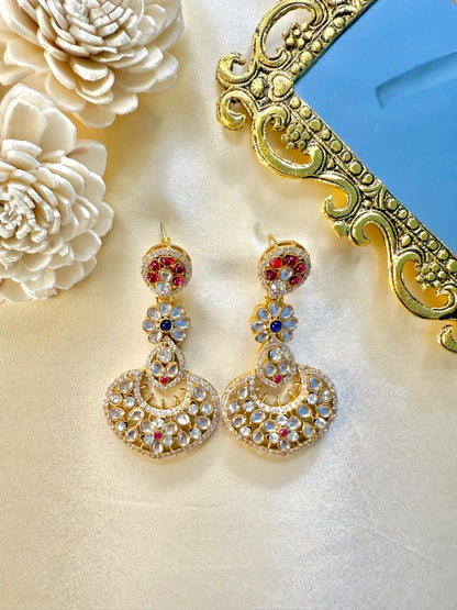 Aarvi Stone Danglers - Magenta & Blue