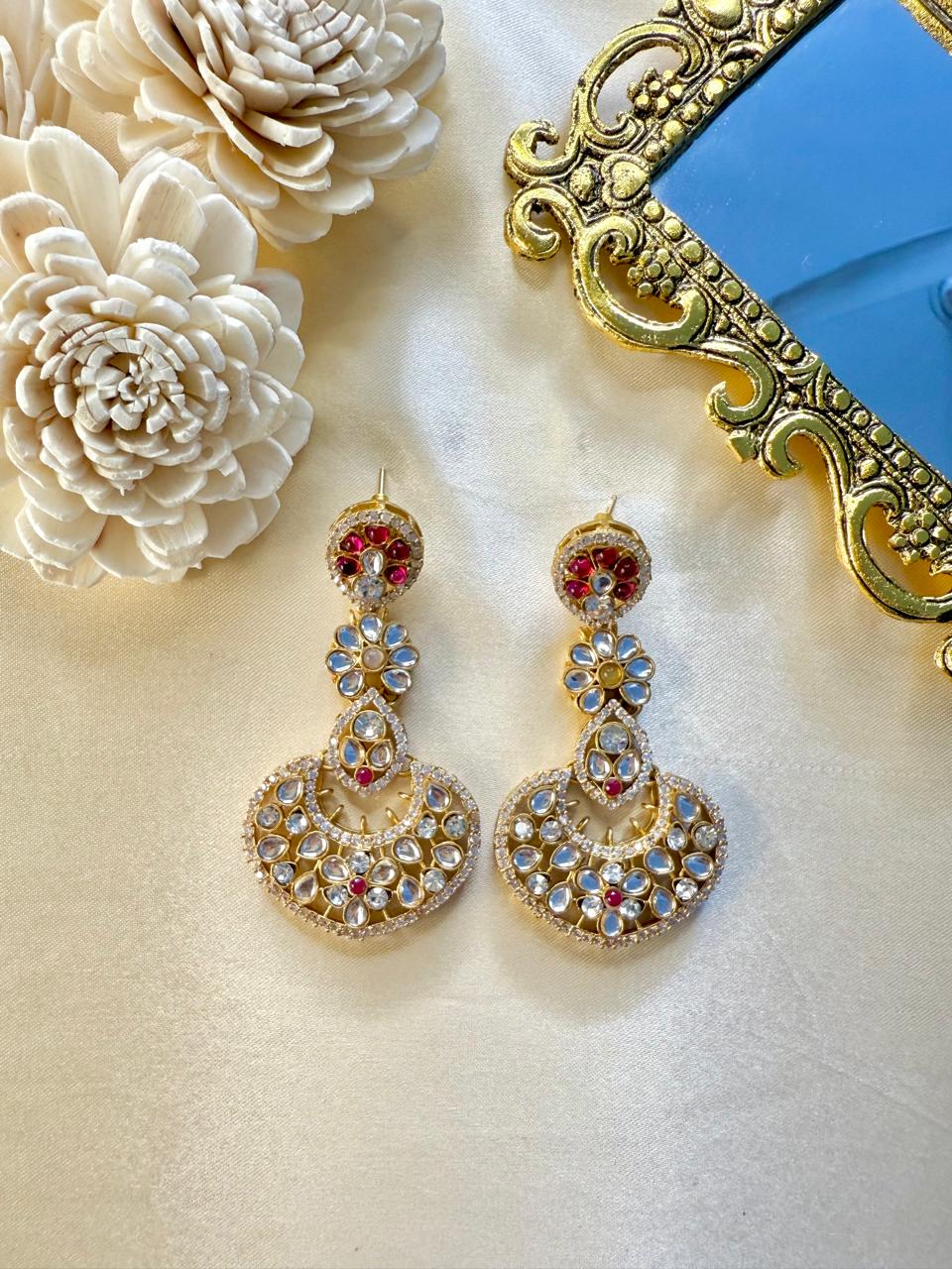 Aarvi Stone Danglers - Magenta