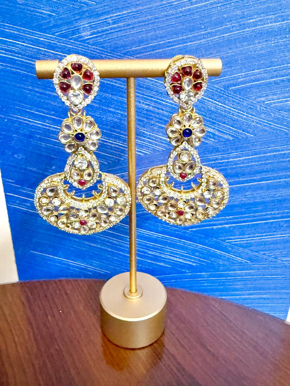 Aarvi Stone Danglers - Magenta & Blue