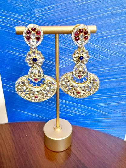 Aarvi Stone Danglers - Magenta & Blue