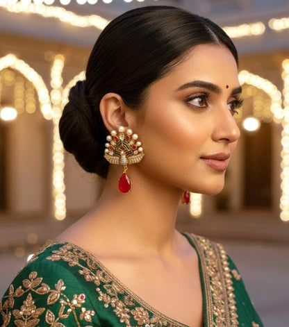 Mayuri Pearl Danglers - Red & Magenta